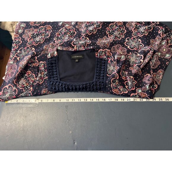 Lane Bryant Womens Floral Short Sleeve Navy Top Size 12 Boho Lagenlook - Picture 4 of 10